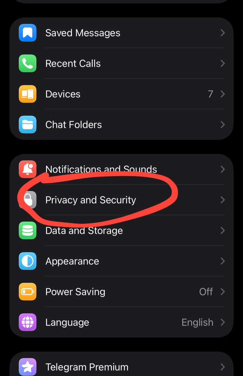 Telegram settings step
